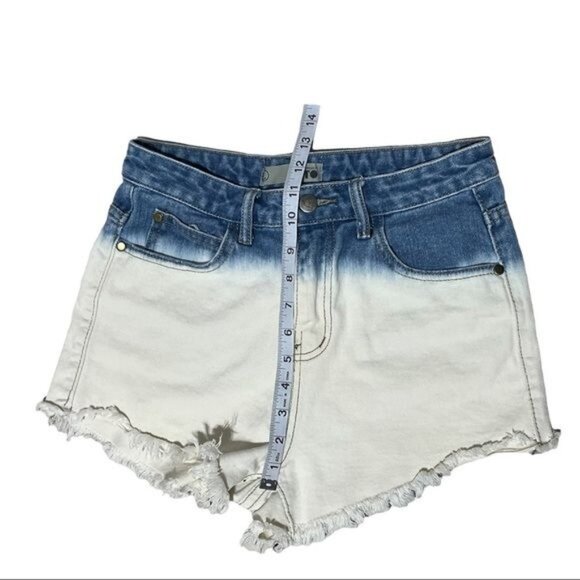TopShop Moto Dip Dyed Cut-Off Denim Shorts Size L – Ombre High-Waisted Jean Shor - Picture 5 of 6